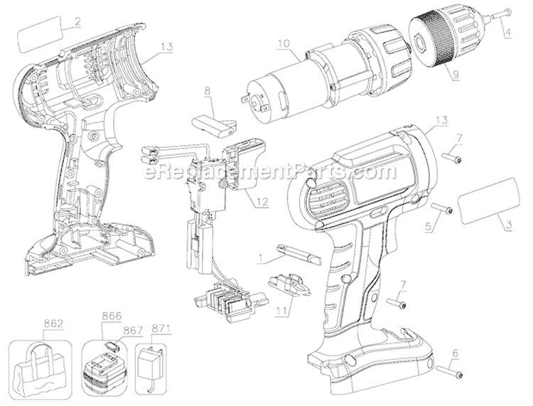 Page A Diagram and Parts List for GC1800 Type 2 Black and Decker Cordless Drill